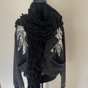 Black 3D Texture Bubble Knit Scarf - Unique Textured Shawl